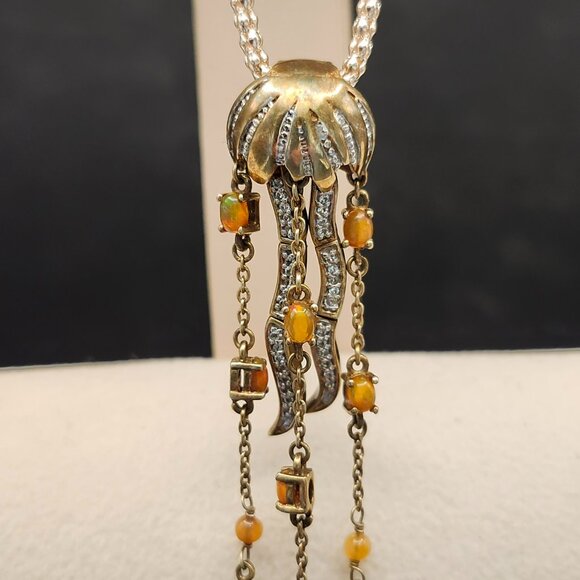 Sterling Silver Gold Ion Finish Jelly Opal Tanzanite Pendant Dangle Clip On - Picture 2 of 7